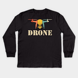 Drone Pilot Retro Vintage Drone Racing Kids Long Sleeve T-Shirt